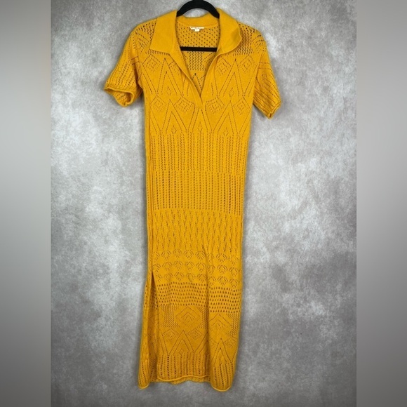 Roller Rabbit Vinnie Caftan Crochet Knit Coverup Dress In Amber Yellow Size XS - Picture 4 of 12